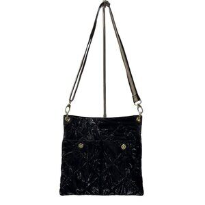 Sondra Roberts Women's Squared Quilted Puffer Black Patent Look Crossbody Bag